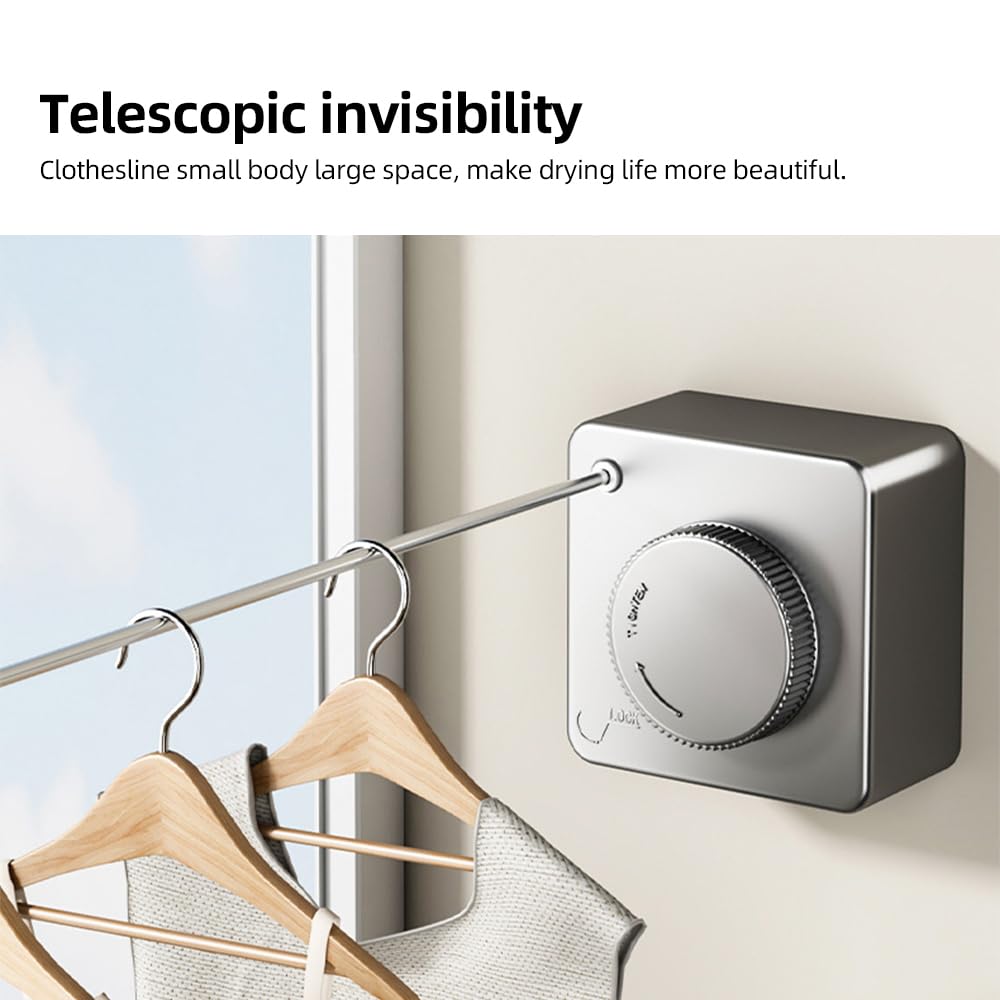 Retractable Clothesline with Hidden Storage Design for Indoor and Outdoor Laundry Drying