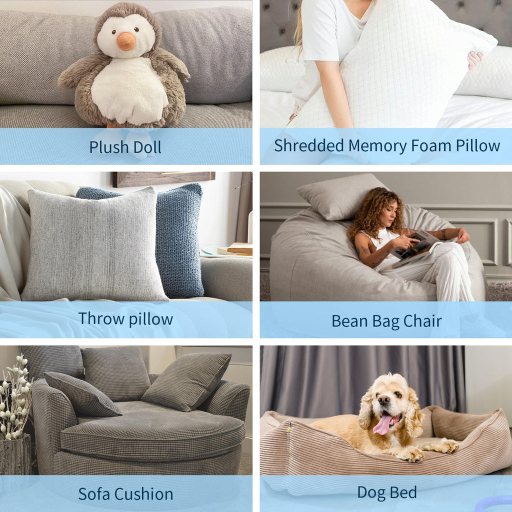 Bean Bag Filler Shredded Memory Foam with Soft Resilient Texture for Cushions and Craft Filling