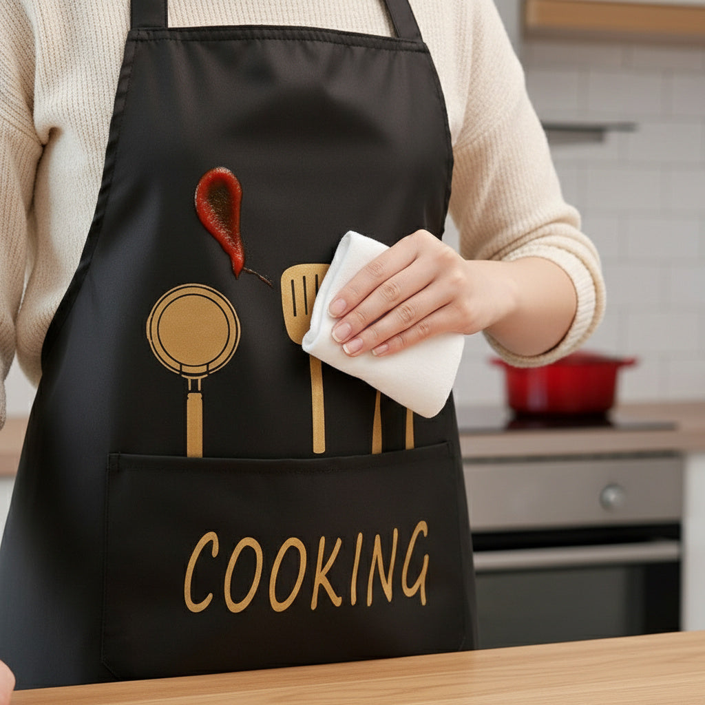 Waterproof Kitchen Apron with Side Towel Pockets for Cooking Dishwashing and Coffee Prep