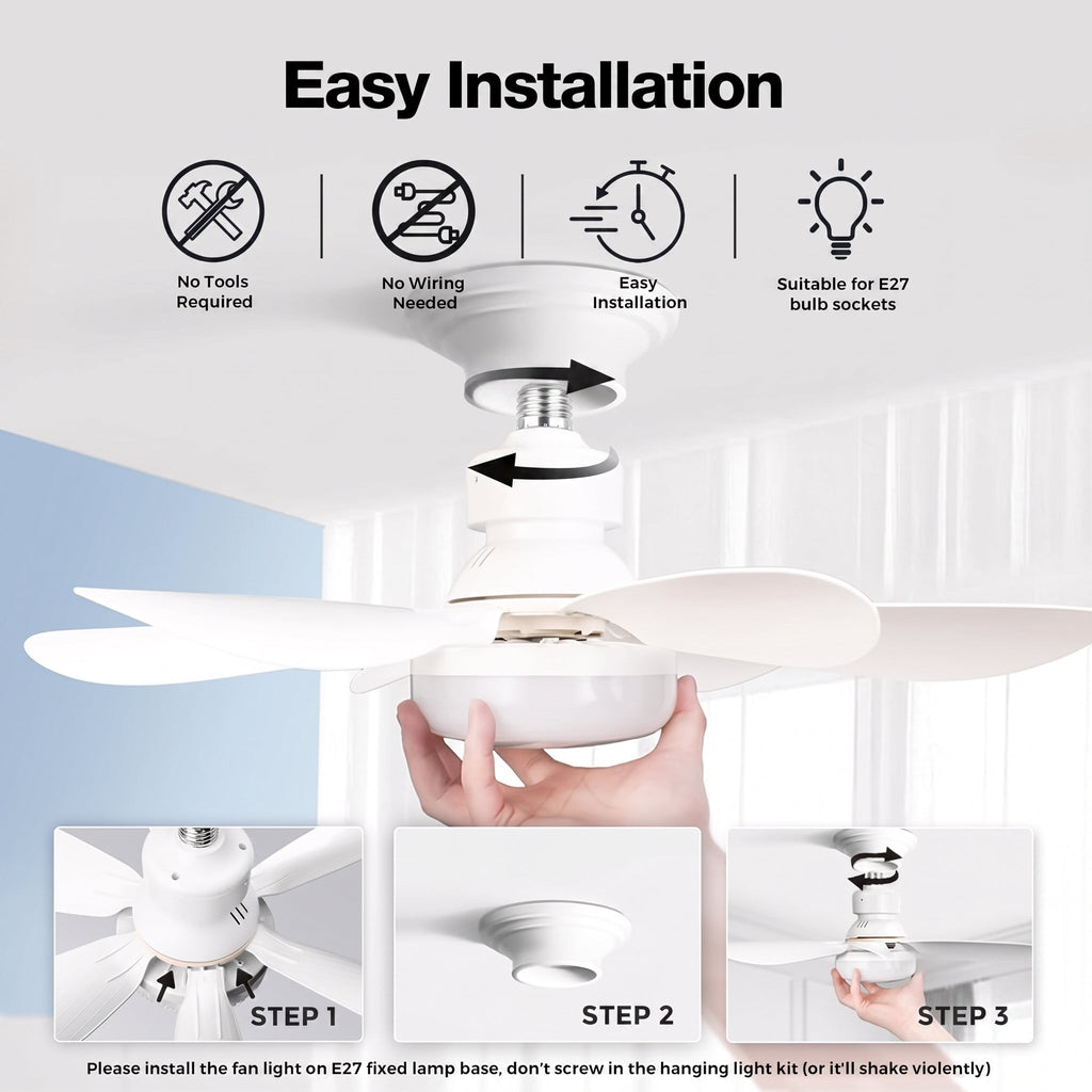 LED Ceiling Fan Light with Remote Control, Dimmable Lighting and E27 Socket Design for Small Rooms