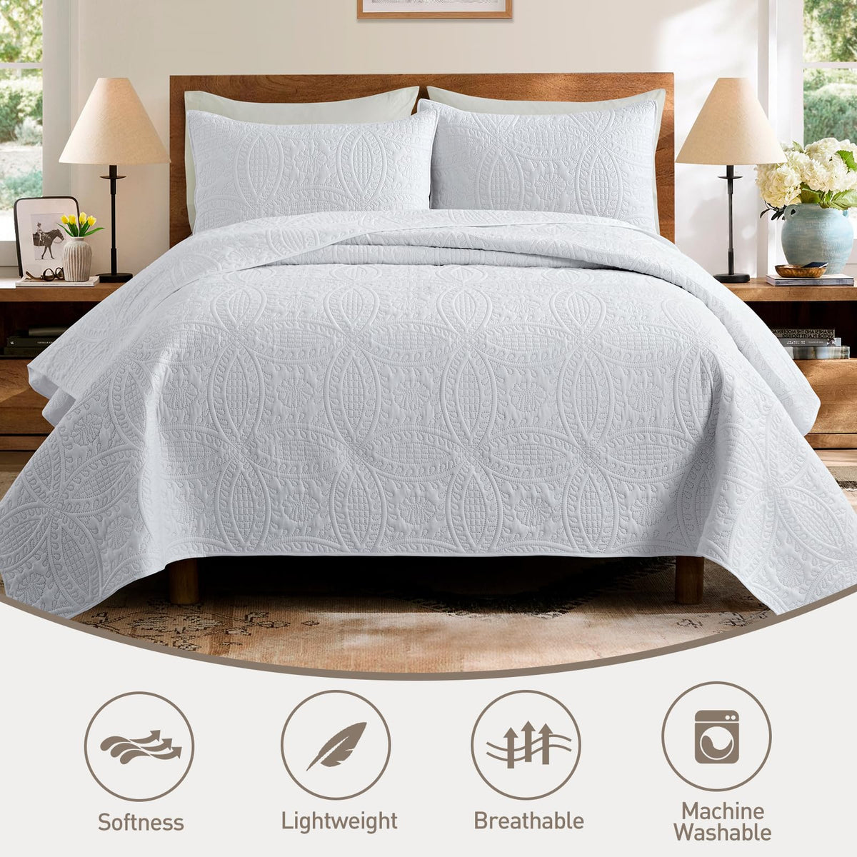 Blue Queen Quilt Set with Coin Pattern Lightweight Coverlet for All Season Bedroom Use Bedding Set