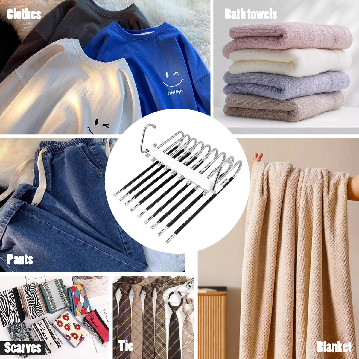 9 in 1 Multi Layer Pants Hanger Adjustable Stainless Steel Rack for Closet Space Saving Storage