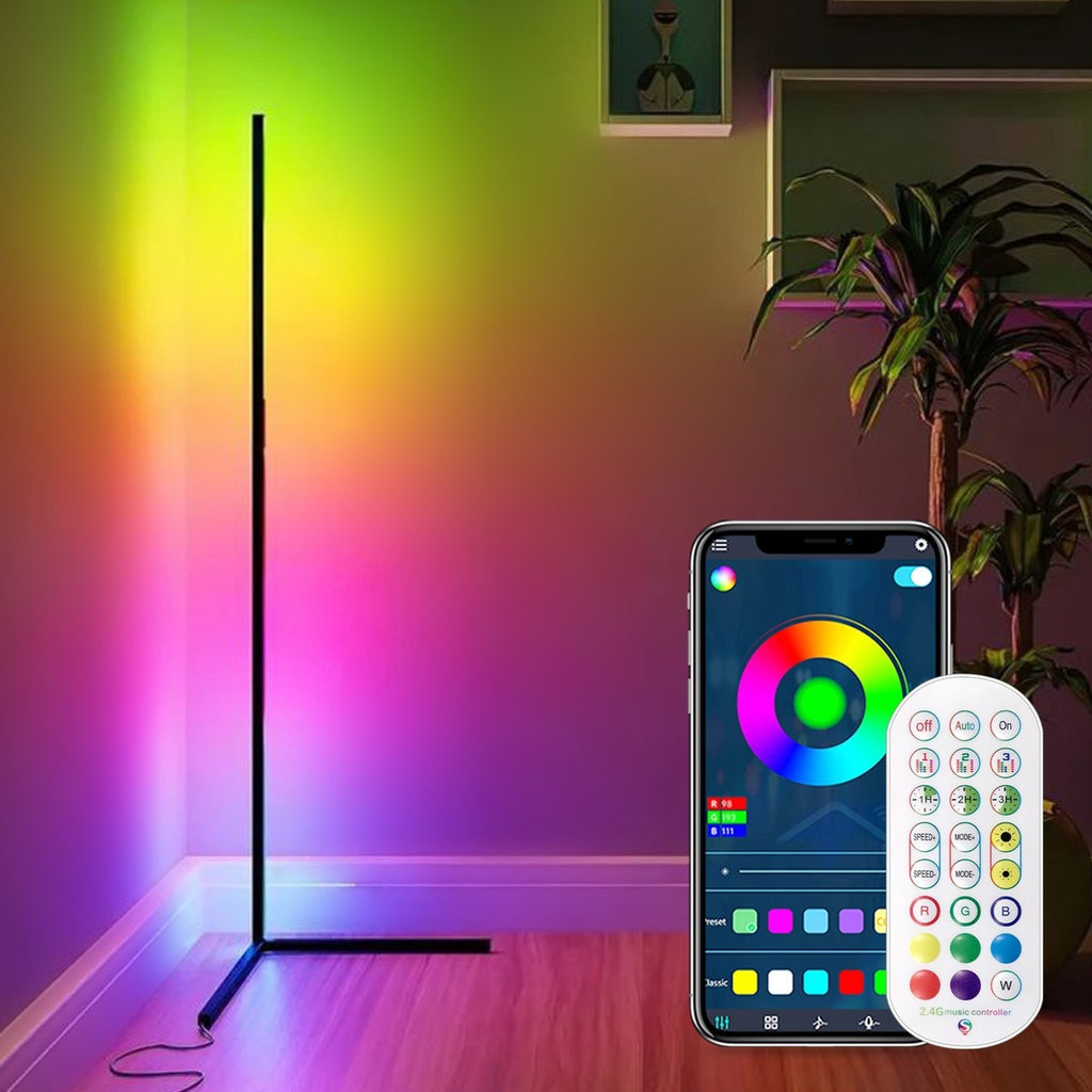RGB LED Corner Floor Lamp with App Control Music Sync and Color Changing Light for Bedroom Living Room and Gaming Spaces (10W)