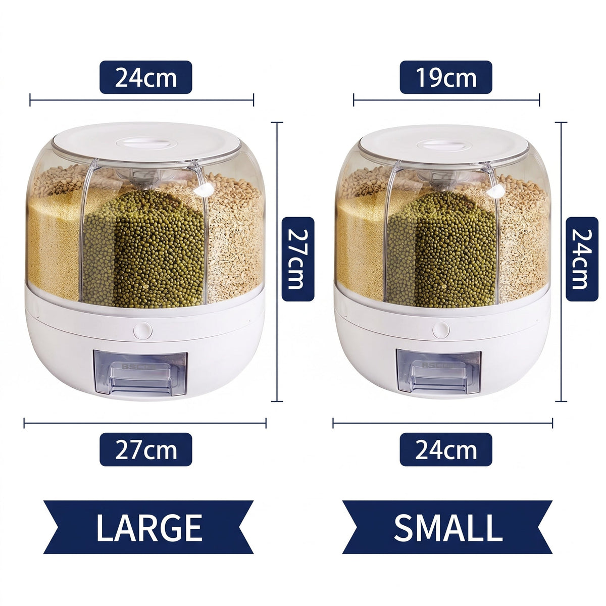 Rotating Food Dispenser with 6-Grid Airtight Design for Grains Cereal Rice and Dry Goods