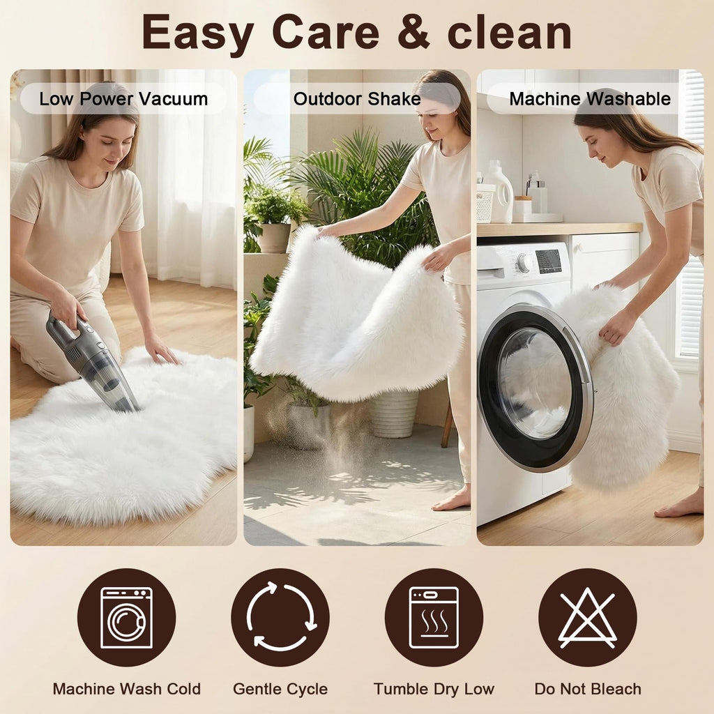 Washable Fluffy Shaggy Long Hair Carpet, Non-Slip Soft Faux Fur Area Rug for Bedroom, Living Room, and Floor Protection