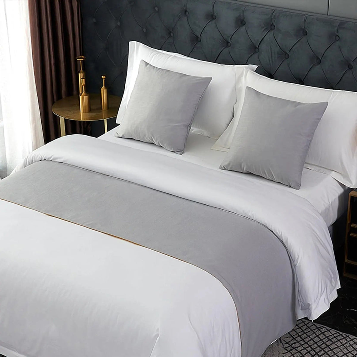 European Style Velvet Bed Scarf Runner with Matching Pillowcase for Home Hotel Decor