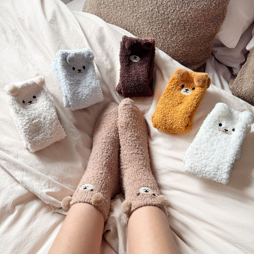 Teddy Bear Fuzzy Socks 2 Pair Set with Plush Knit Fabric and Stretch Fit for Everyday Comfort