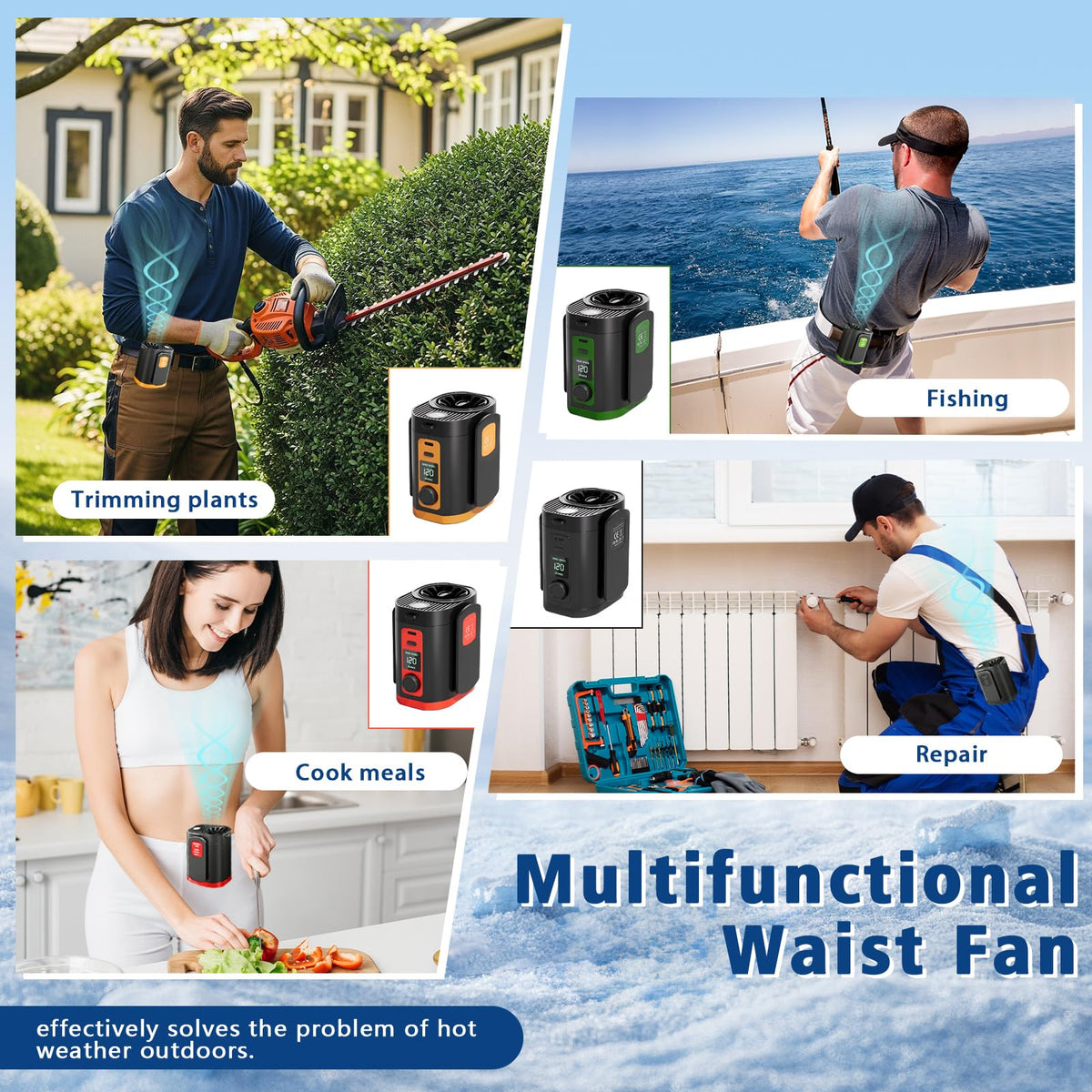 Portable Waist Fan with Rechargeable Battery and 3-Speed Clip Design for Outdoor Use