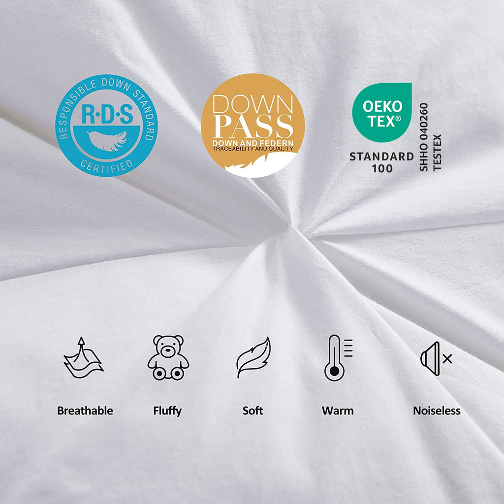Goose Down Comforter with Pinch Pleat Design and All Season Medium Warmth for Relaxed Sleep Comfort