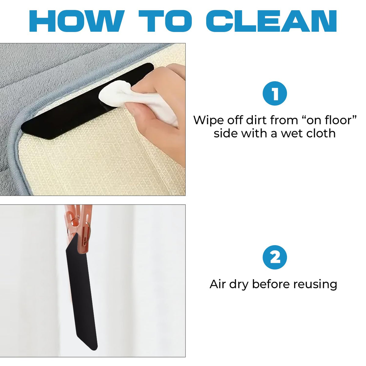 Rug Gripper Tape with Double-Sided Reusable Adhesive Pads for Securing Area Rugs on Smooth Indoor Floors