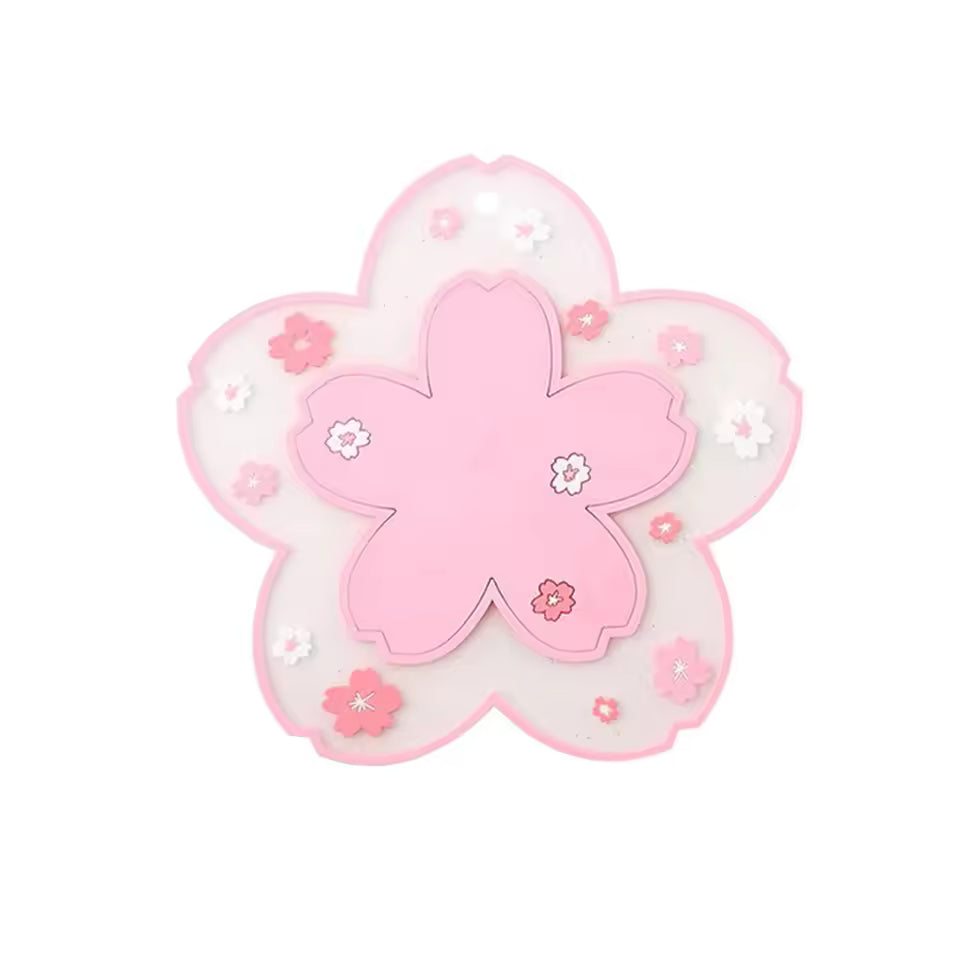 Cherry Blossom Silicone Coaster Mat Heat Insulation Non Slip Cup Pad for Dining Table Drink Protection