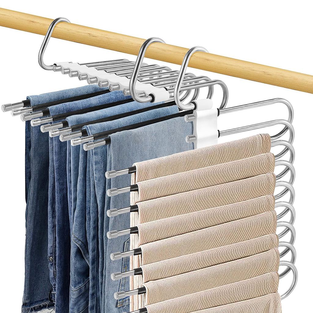 9 in 1 Multi Layer Pants Hanger Adjustable Stainless Steel Rack for Closet Space Saving Storage