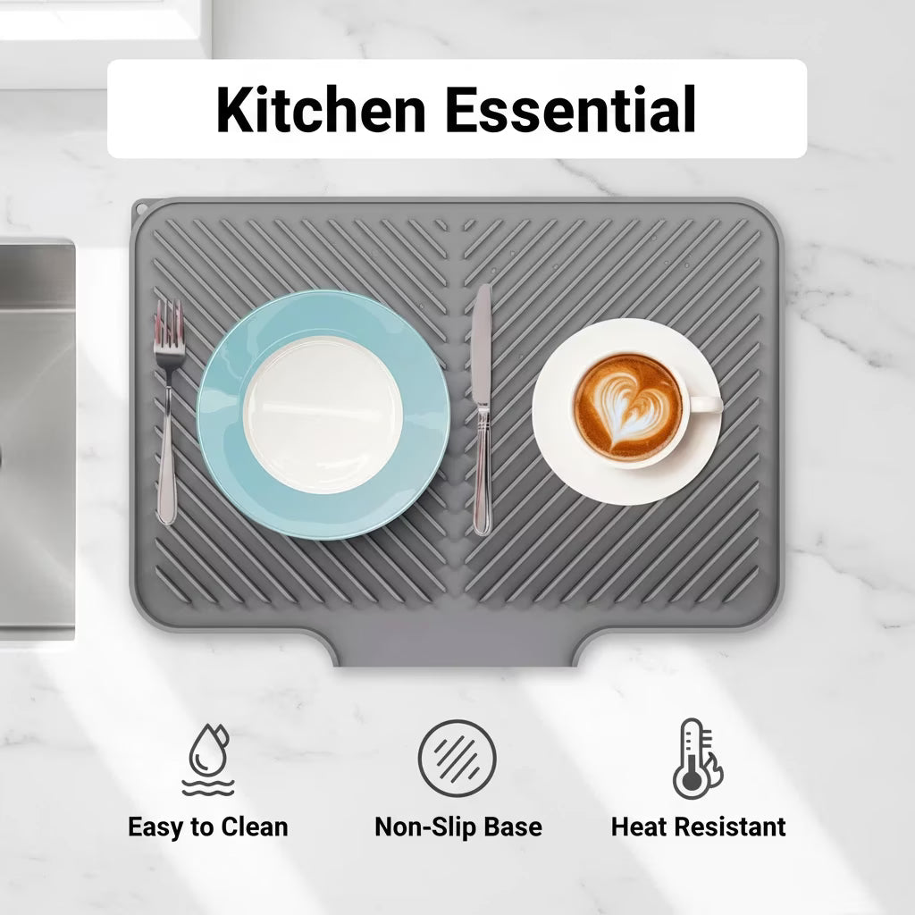 Countertop Drain Pad with Built In Drain Design for Kitchen Dish Drying Use