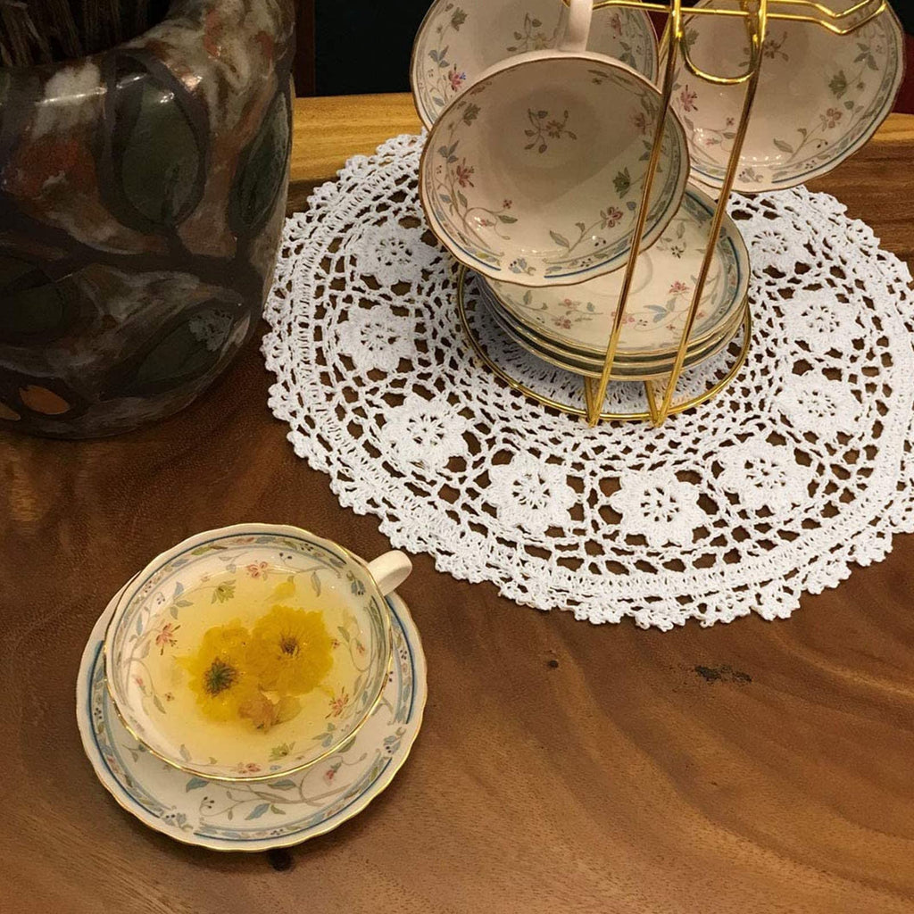 Round Crochet Lace Doily with Handmade Cotton Design for Table Settings, Mantel Décor and Wedding Displays