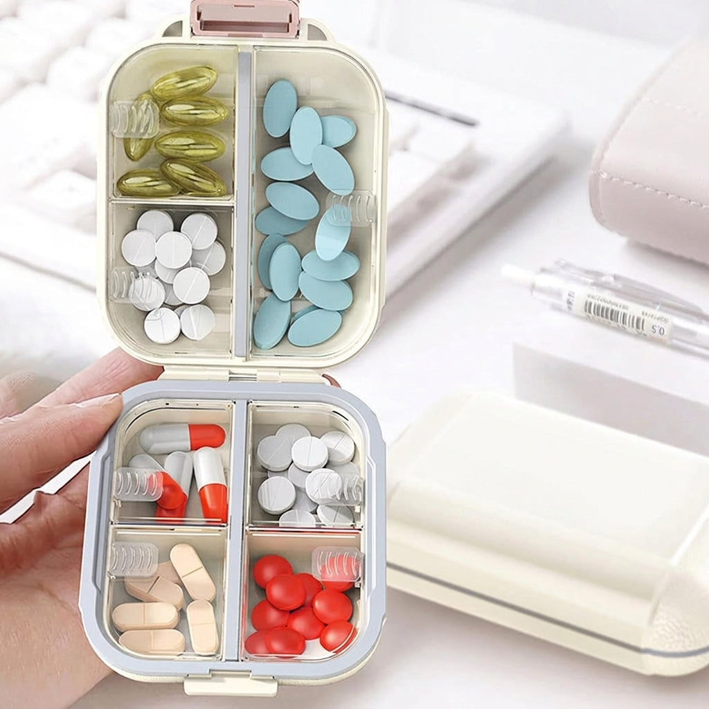 Portable 7-Grid Weekly Travel Pill Organizer, Mini Medicine Storage Box with Moisture-Proof Sealing for Tablets, Vitamins, and Daily Supplements