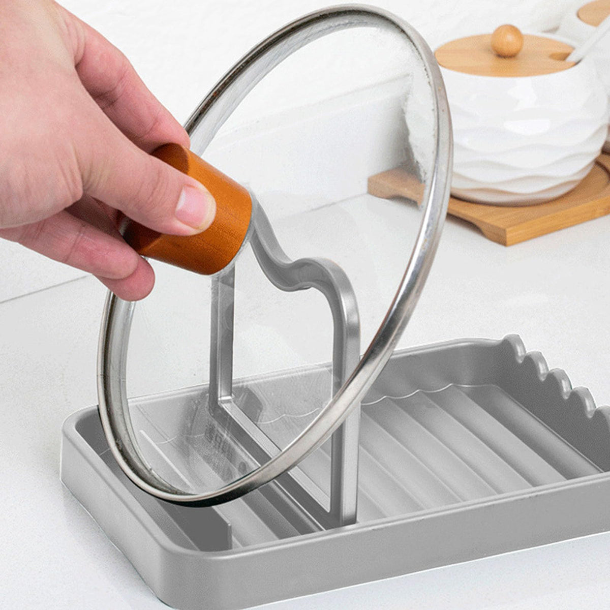 Foldable Pot Lid Holder and Spoon Rest for Kitchen Counter