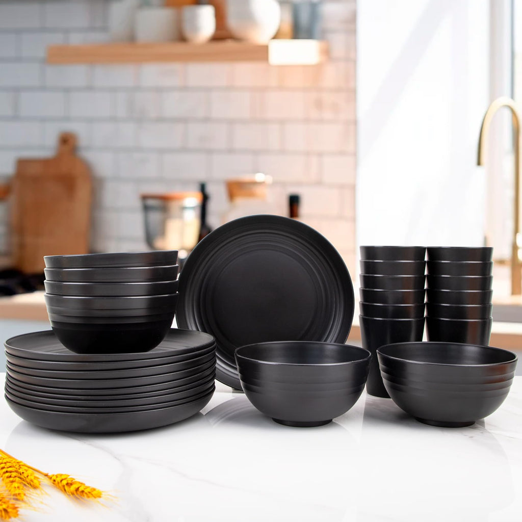 Reusable Plastic Tableware Set with Dinner Plates, Side Plates, Bowls, and Cups, Perfect for Family Picnics, Camping, or School Use
