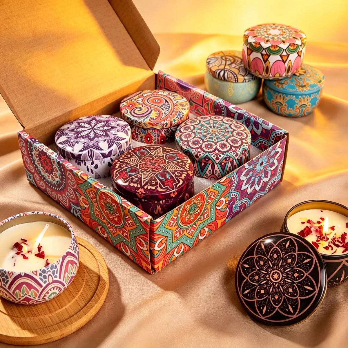4Pcs Desert Bloom Candle Set with Decorative Patterned Jars and Fragrance Collection for Home Decor and Gifting