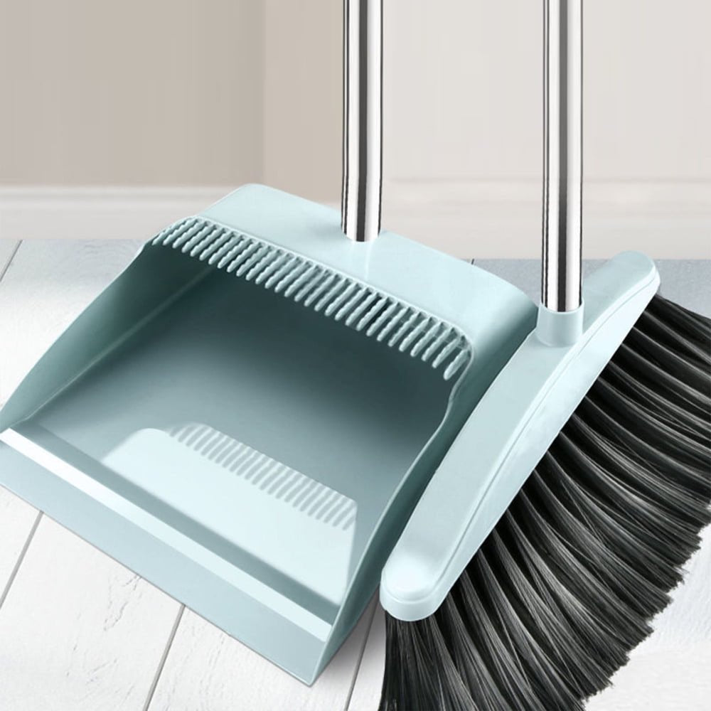 Long Handle Broom and Dustpan Set with Heavy-Duty Bristles for Indoor and Outdoor Cleaning