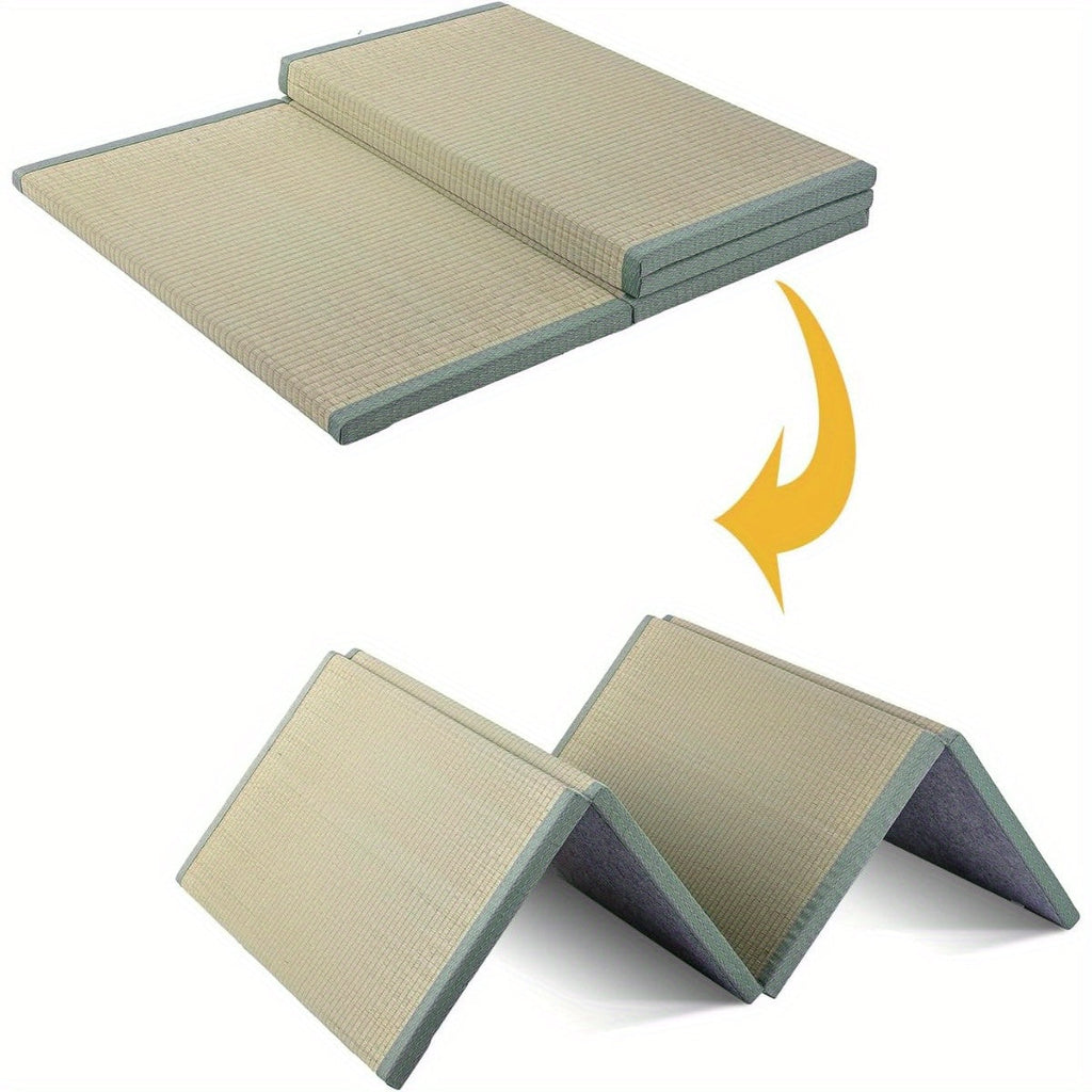 Japanese Foldable Tatami Mat with Igusa Straw Design for Floor Sleeping and Meditation Use