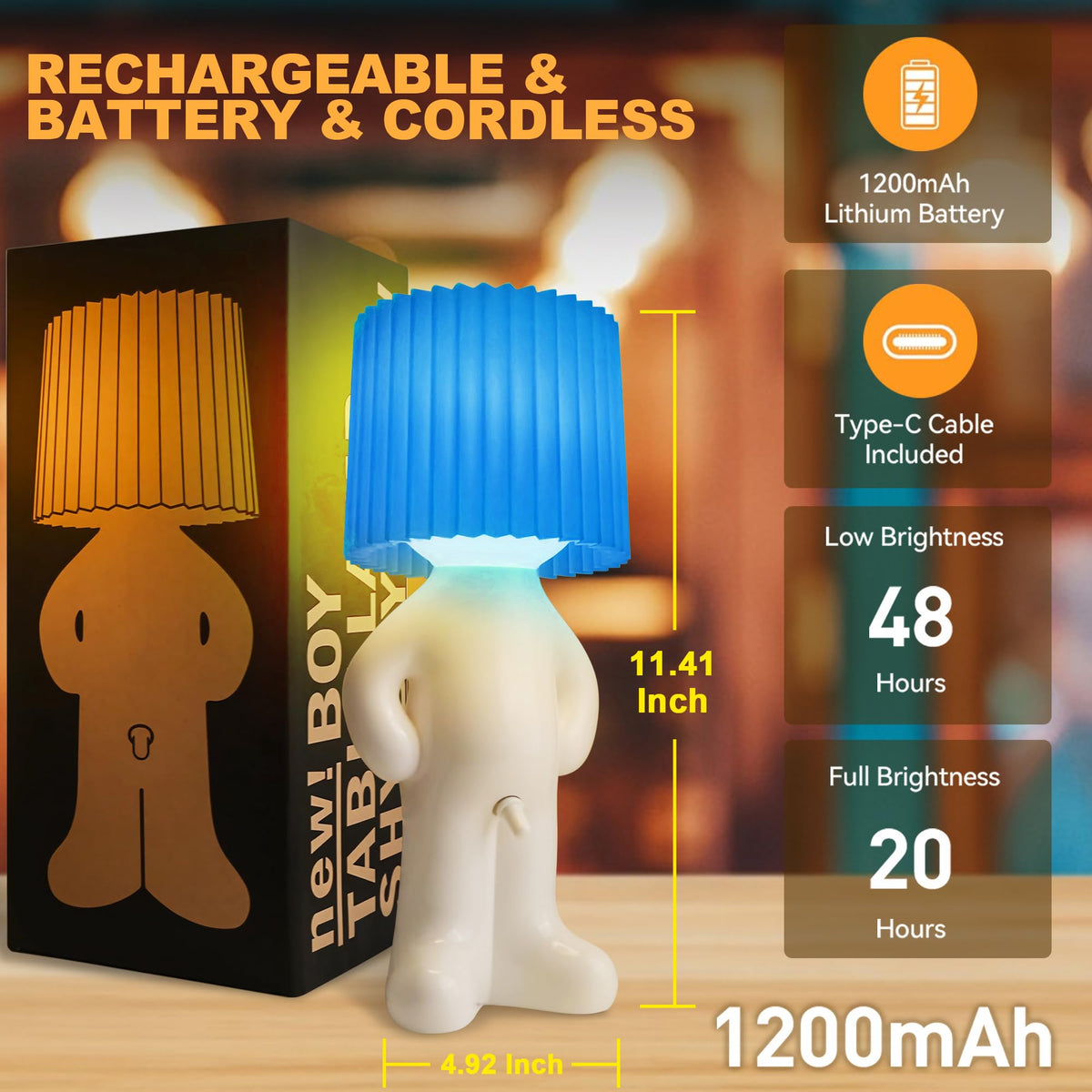 USB Rechargeable Cartoon LED Night Light with Dual Brightness for Bedroom, Bedside, and Home Decor