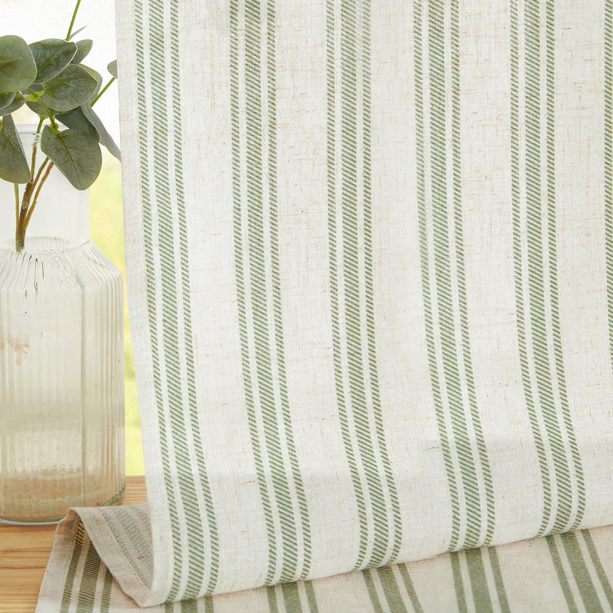 Linen Blend Curtains with Light Filtering Fabric for Living Rooms, Kitchens, and Cafés