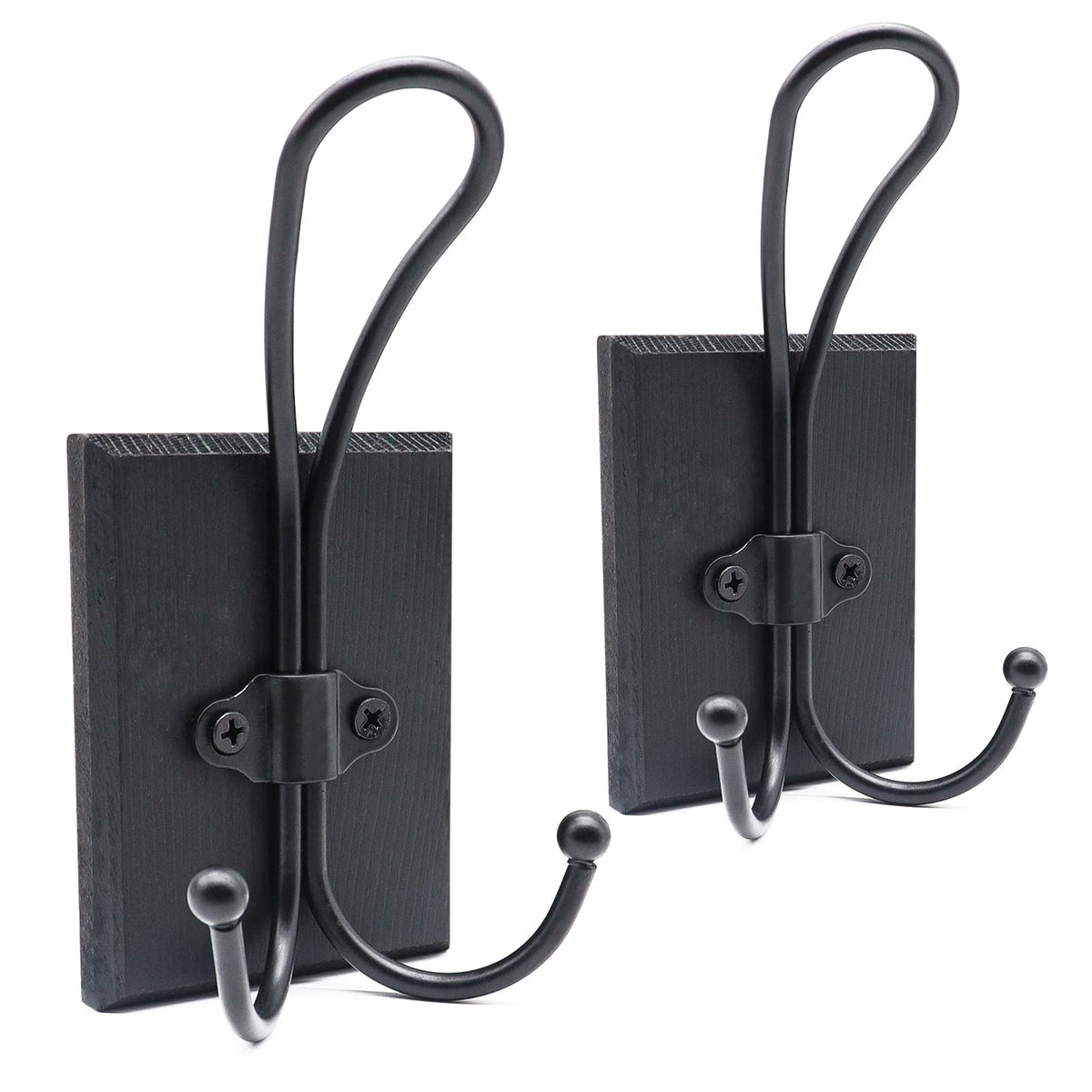 2 Pcs Wooden Pine Hook Rack with Self Adhesive Metal Hooks for Bathroom and Entryway Storage