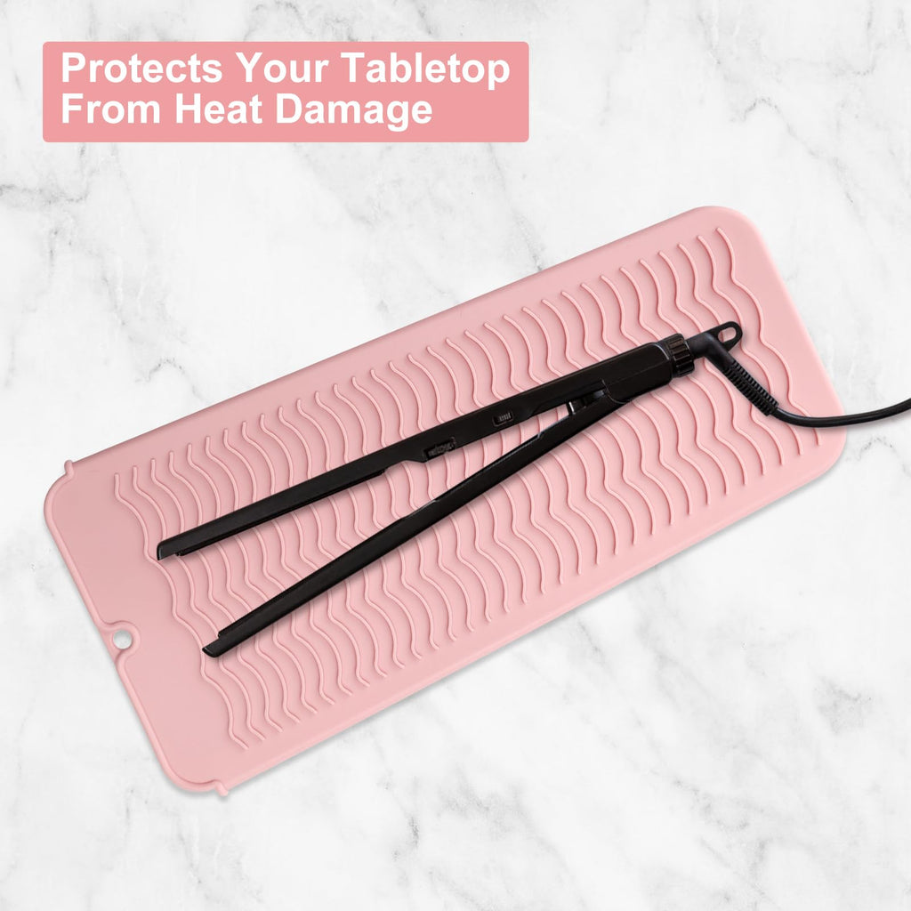 Silicone Curling Iron Holder with Heat Resistant Mat and Travel Storage Pouch for Styling Tools