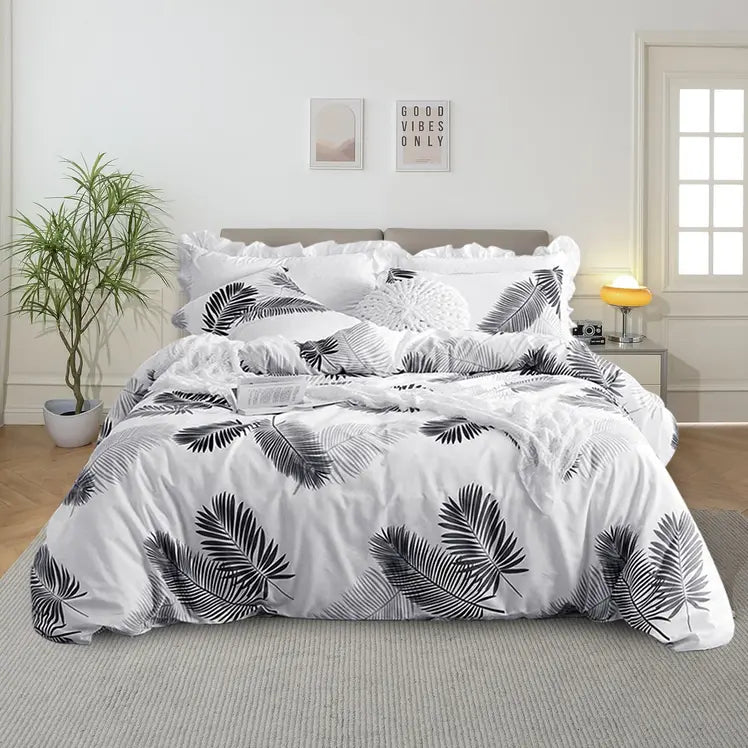 Botanical Floral Cotton Duvet Cover with Reversible Design for King Bedding