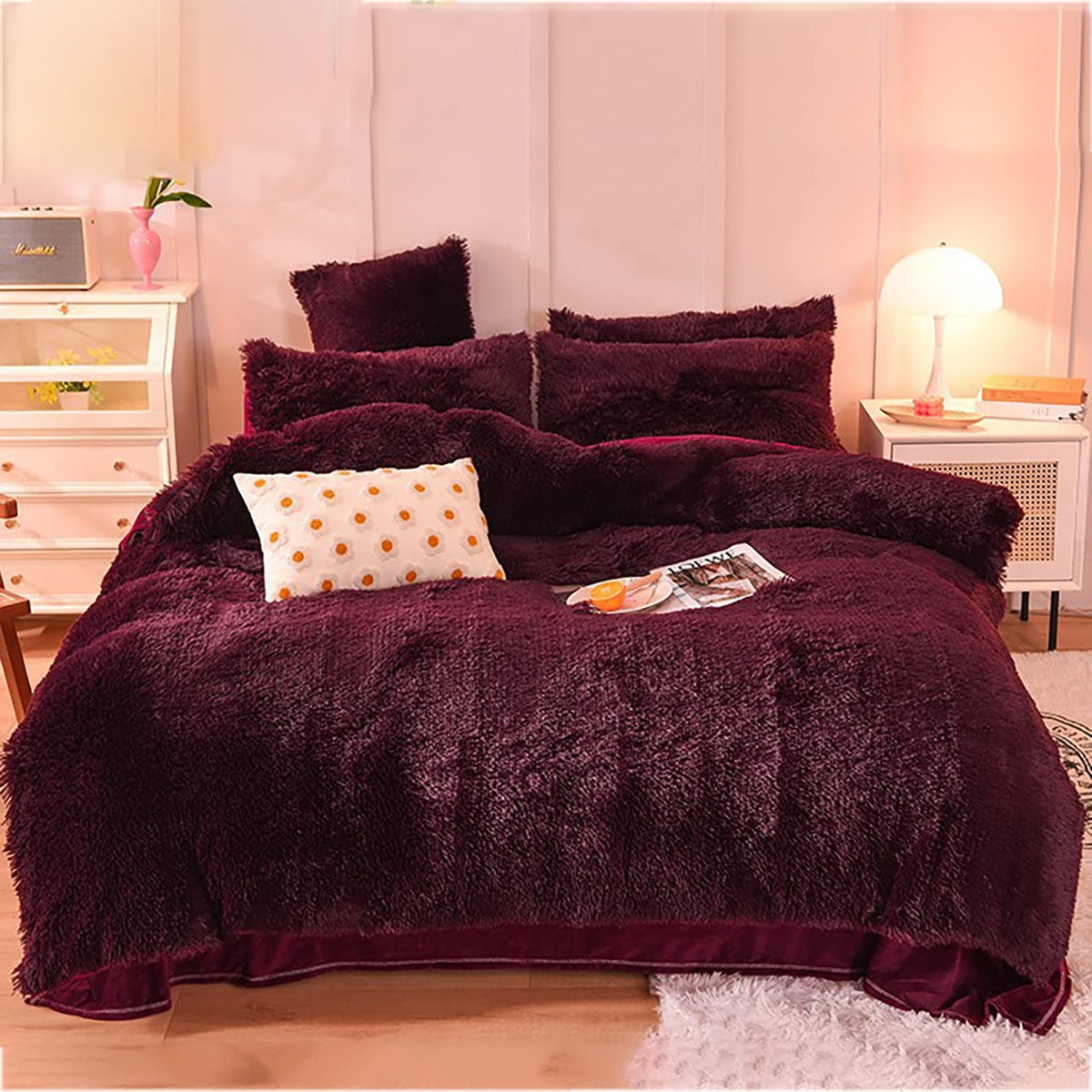 Plush Duvet Cover Set with Reversible Faux Fur and Velvet Texture for Cozy Bedroom Comfort