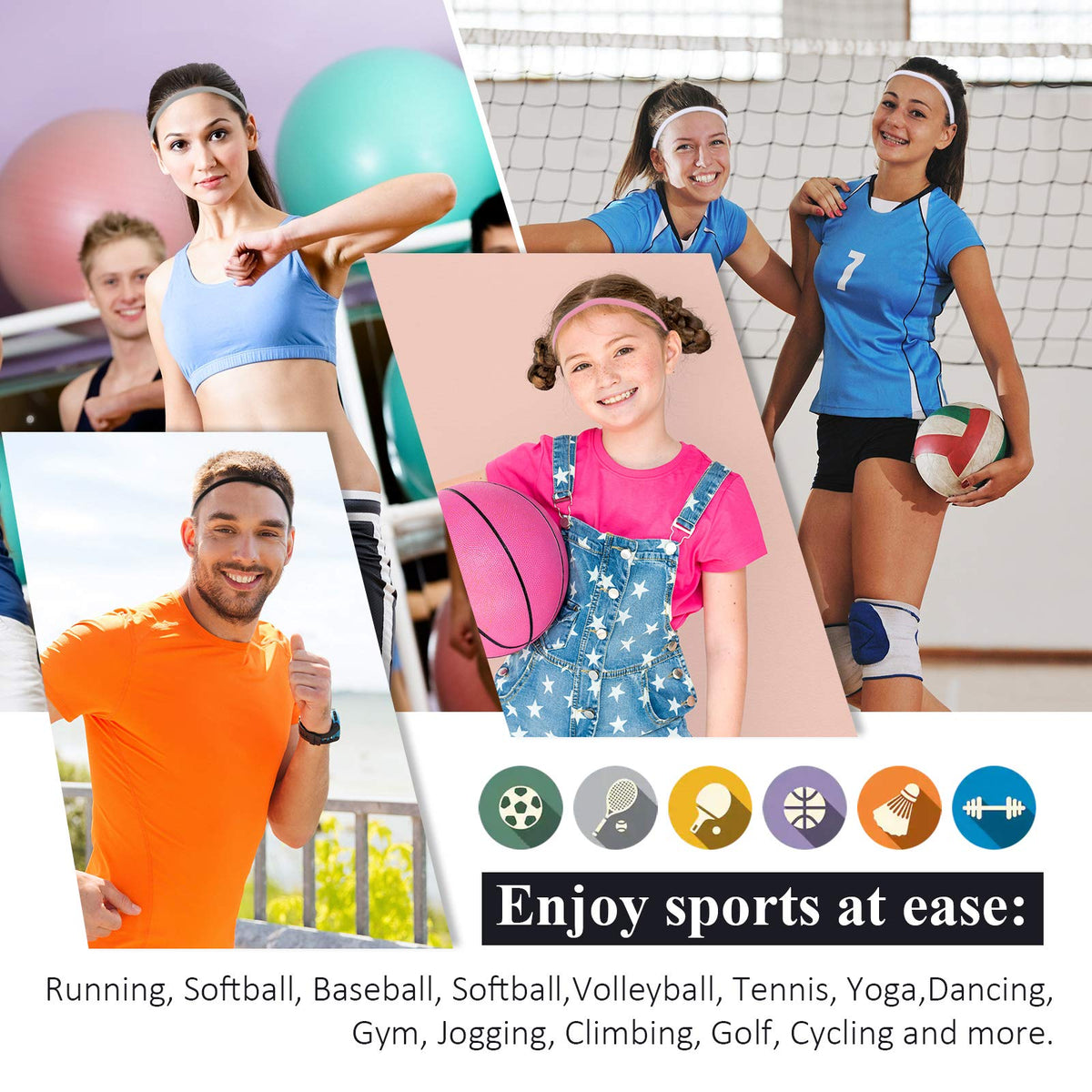 4Pcs Elastic Sports Headbands with Non Slip Design and Stretch Fit for Daily Exercise and Active Wear