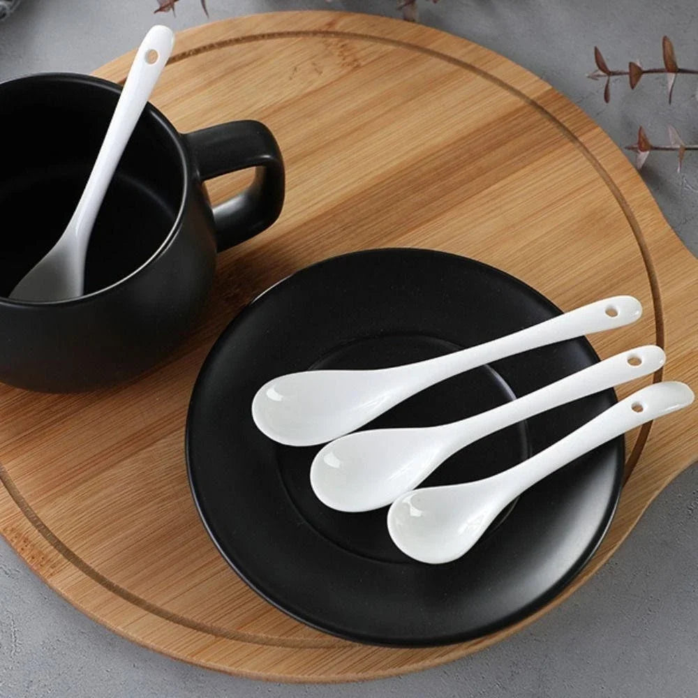 Ceramic Long Handle Spoon White Tea Coffee Stirring Spoon