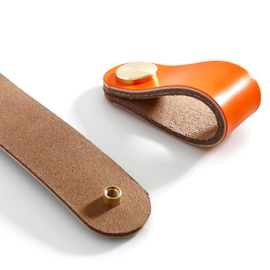 Faux Leather Drawer Pulls with Copper Head Hardware for Cabinets, Dressers, and Closets