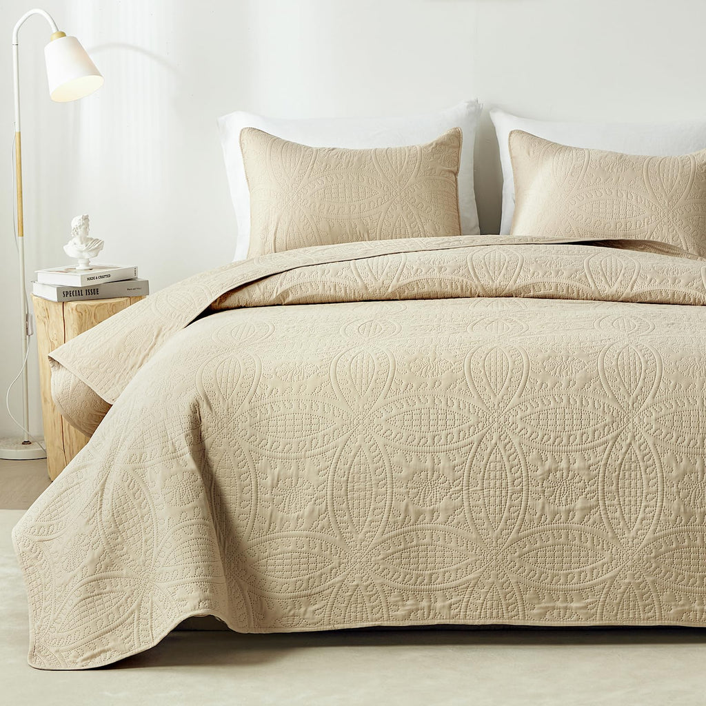 Blue Queen Quilt Set with Coin Pattern Lightweight Coverlet for All Season Bedroom Use Bedding Set