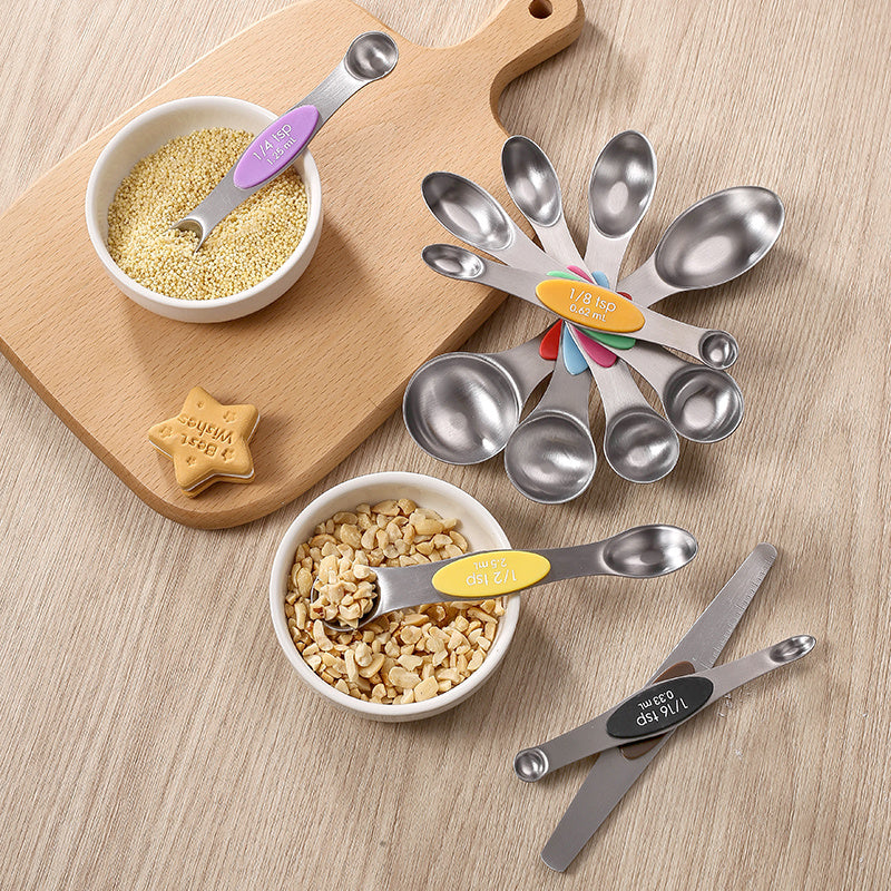 7Pcs Magnetic Measuring Spoons Stainless Steel Dual Sided Set with Clear Markings for Baking and Cooking