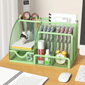 Metal Stationery Holder with 7 Compartments and Drawer for Office Supplies and Desktop Storage