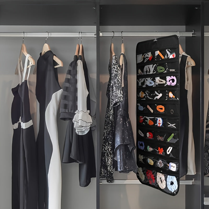 Double Sided Hanging Jewelry Organizer Roll with Metal Hooks for Earrings Necklaces Rings Storage