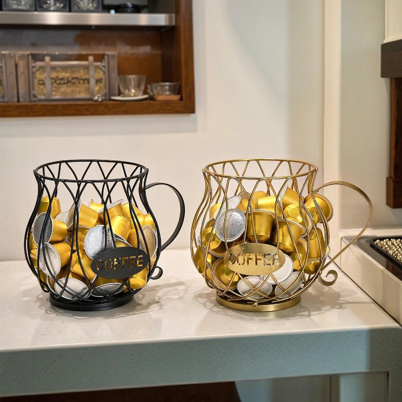 Large Capacity Irregular-Shaped Metal Coffee Pod Holder for Storing K-Cups and Capsules, Ideal for Kitchen Organization and Home Decoration