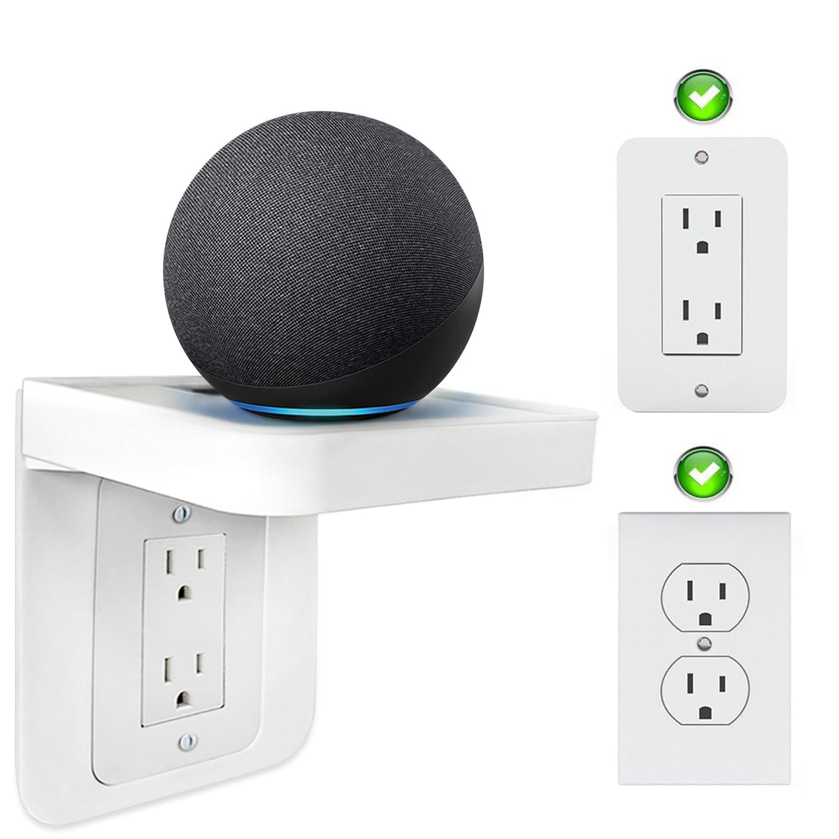 Outlet Wall Shelf with Cable Management for Bathroom and Smart Device Wall Storage