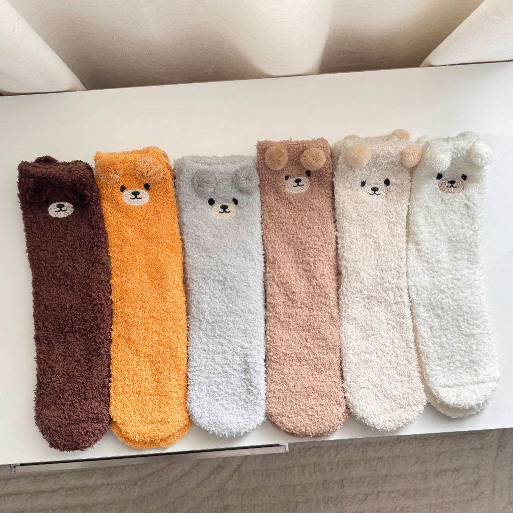 Teddy Bear Fuzzy Socks 2 Pair Set with Plush Knit Fabric and Stretch Fit for Everyday Comfort