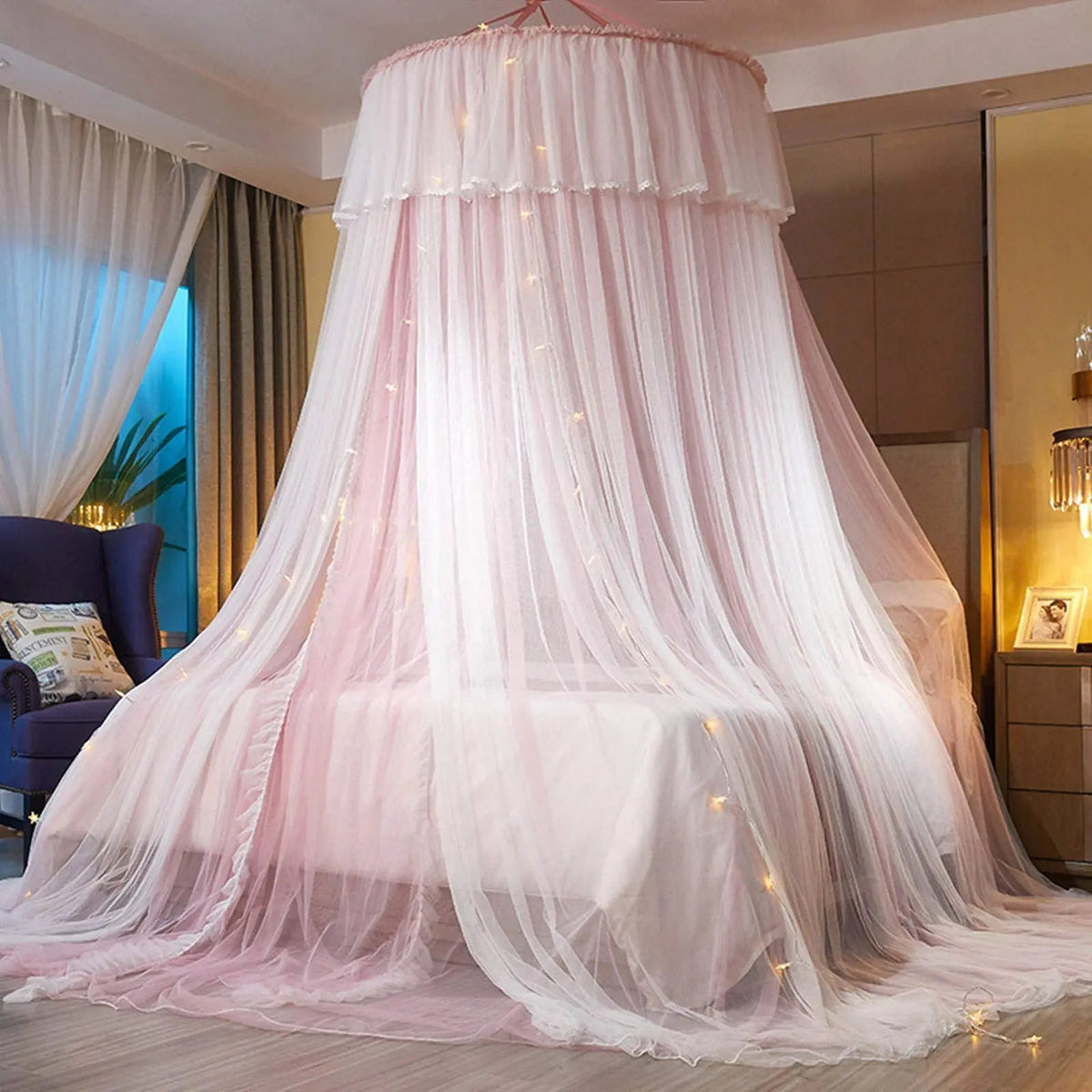 Kids Princess Bed Canopy Cotton Round Dome Mosquito Net Curtain for Bedroom Decor