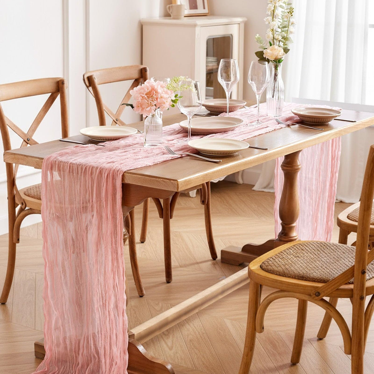 Sage Green Semi Sheer Gauze Table Runner Cheesecloth Dining Table Decor for Wedding Party Christmas Banquets (90x180cm)