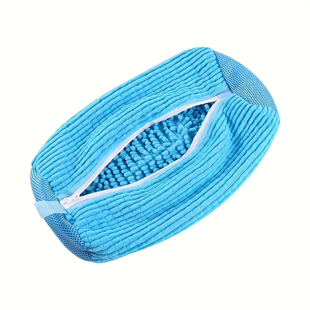 2Pcs Shoe Washing Machine Bag with Self Locking Zipper and Chenille Mesh Design for Washer Dryer Sneaker Cleaning (Brush & Shoes Bag Included)