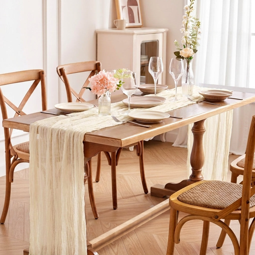 Sage Green Semi Sheer Gauze Table Runner Cheesecloth Dining Table Decor for Wedding Party Christmas Banquets (90x180cm)