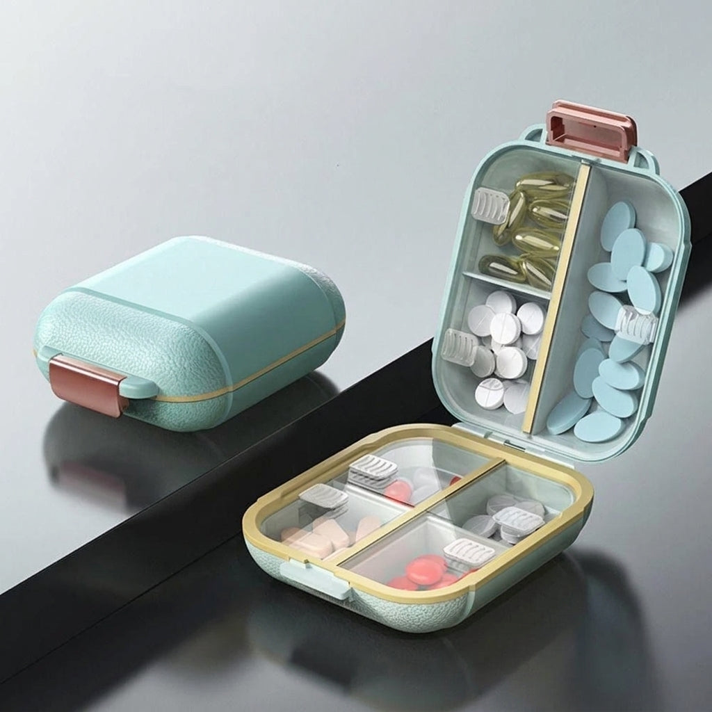 Portable 7-Grid Weekly Travel Pill Organizer, Mini Medicine Storage Box with Moisture-Proof Sealing for Tablets, Vitamins, and Daily Supplements