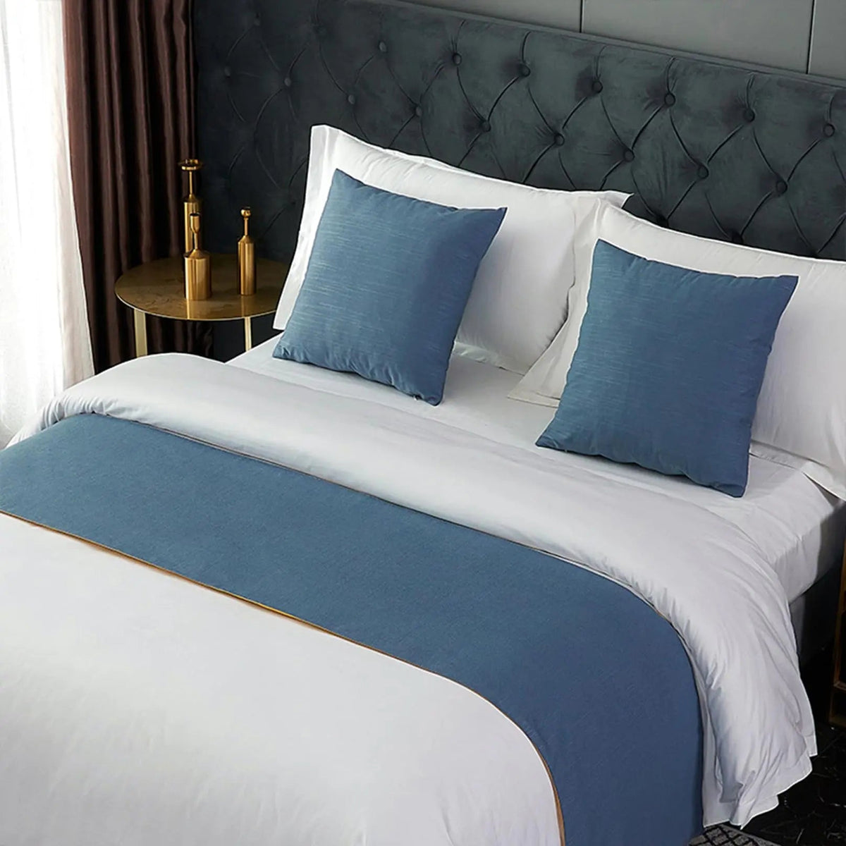 European Style Velvet Bed Scarf Runner with Matching Pillowcase for Home Hotel Decor
