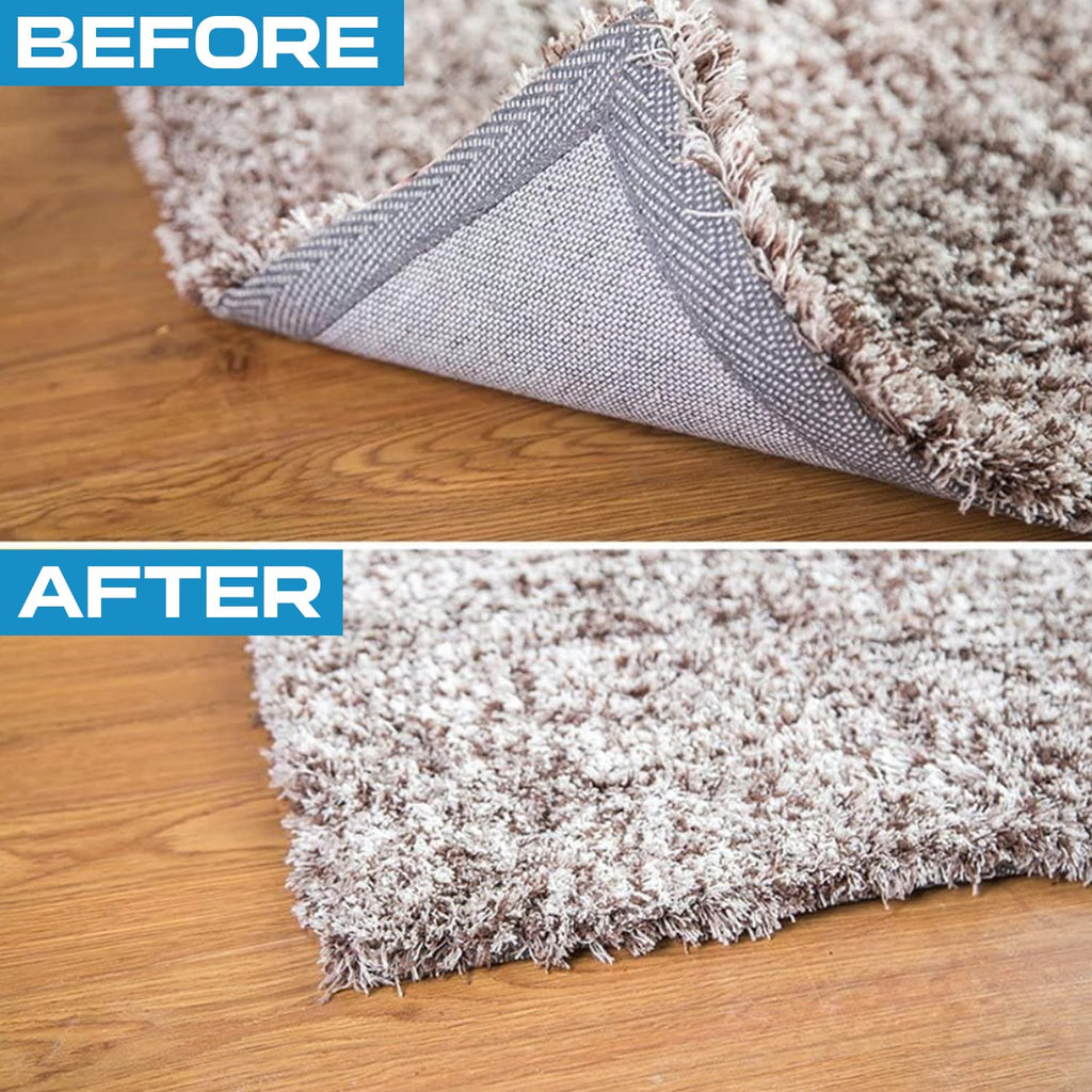 Rug Gripper Tape with Double-Sided Reusable Adhesive Pads for Securing Area Rugs on Smooth Indoor Floors