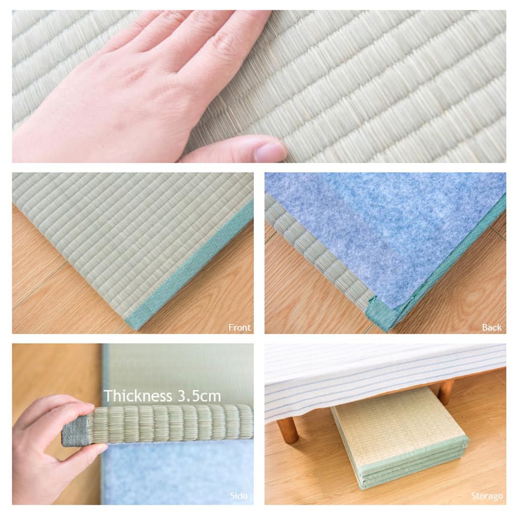 Japanese Foldable Tatami Mat with Igusa Straw Design for Floor Sleeping and Meditation Use