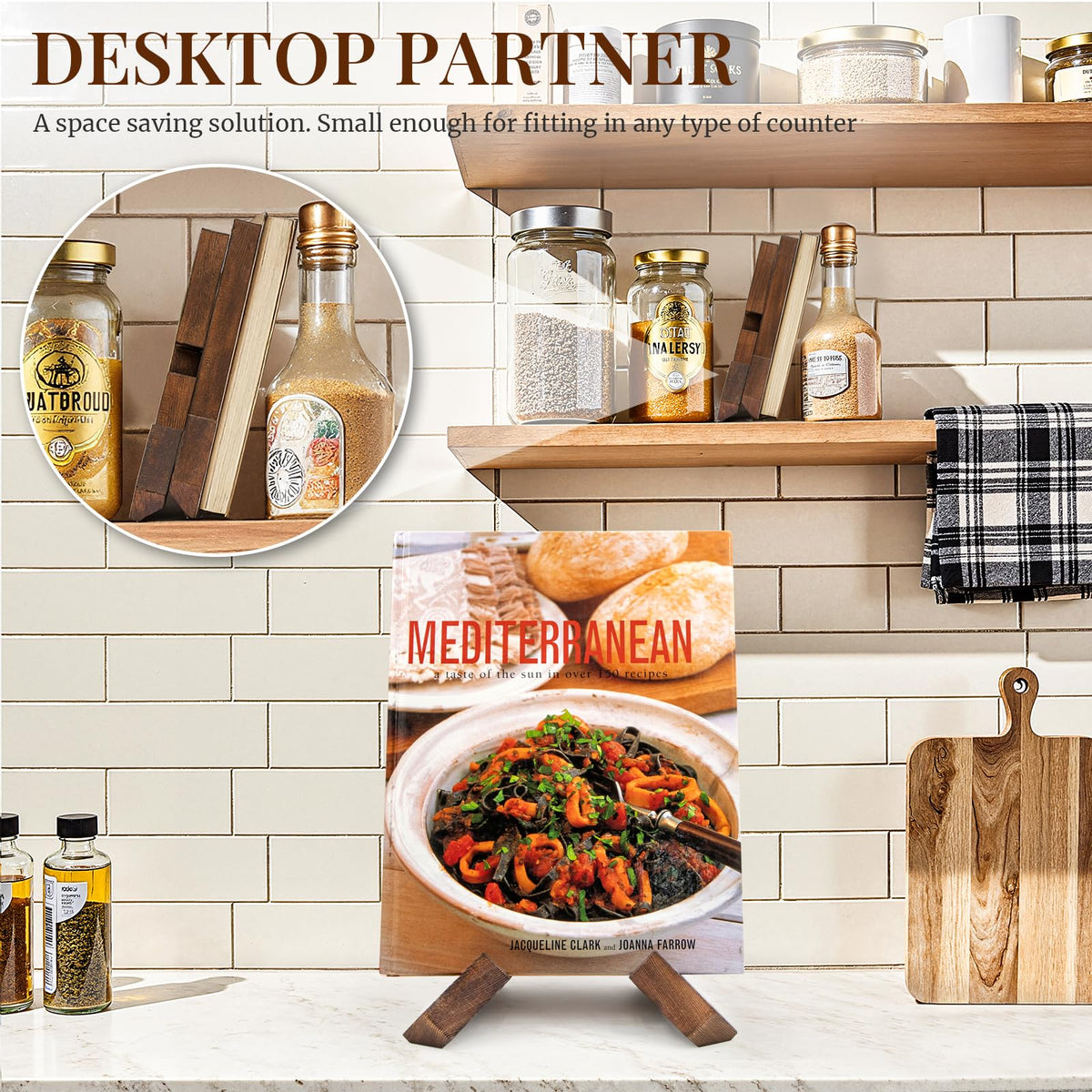 Wooden Cookbook Stand Recipe Book Holder Kitchen Display
