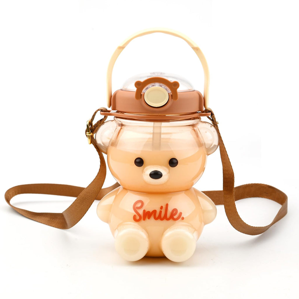 1000ml Cute Bear Water Bottle with 2 in 1 Straw Lid and Leakproof Design for School, Sports and Everyday Hydration